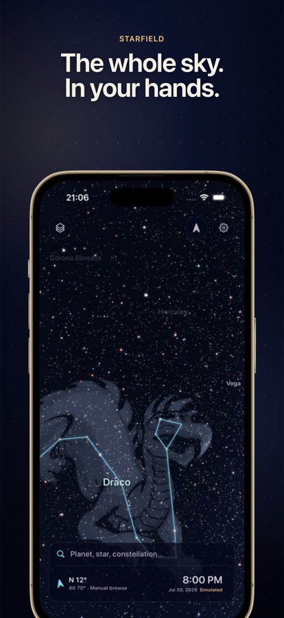 Constellation artwork of Draco over a dense star field